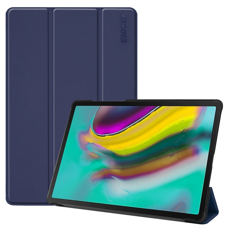 ENKAY High Quality PU Leather + Plastic Bottom Smart Case with Three-folding Holder for Samsung Galaxy Tab S5e 10.5 T720 / T725(Dark Blue) - free shipping - PMc TechLife - Order now!