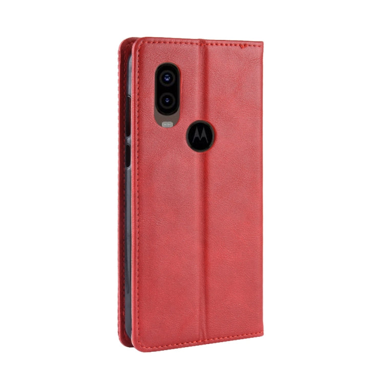Magnetic Buckle Retro Crazy Horse Texture Horizontal Flip Leather Case for Motorola MOTO One Vision, with Holder & Card Slots & Photo Frame(Red) - Motorola Cases by PMC TechLife | Online Shopping South Africa | PMC TechLife | Buy Now Pay Later Mobicred