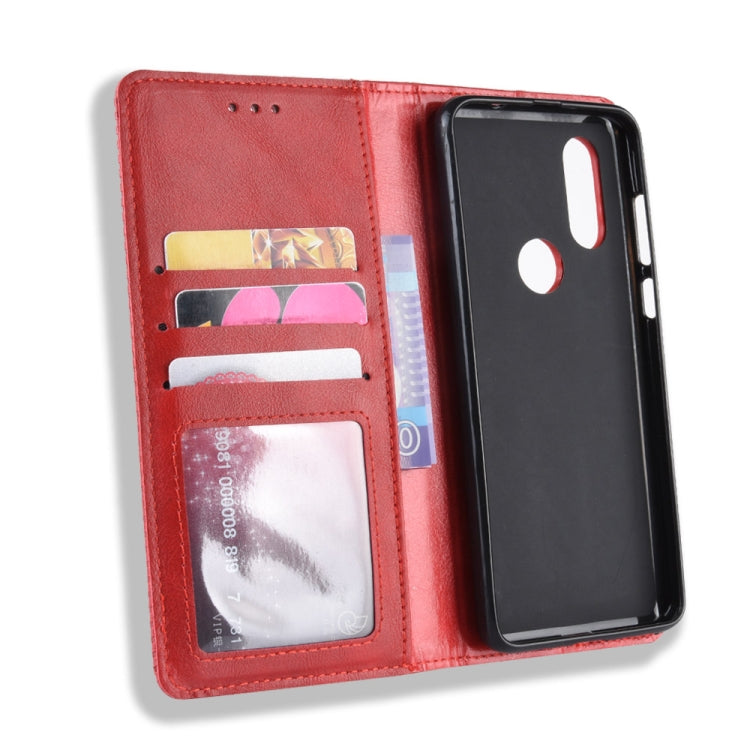 Magnetic Buckle Retro Crazy Horse Texture Horizontal Flip Leather Case for Motorola MOTO One Vision, with Holder & Card Slots & Photo Frame(Red) - Motorola Cases by PMC TechLife | Online Shopping South Africa | PMC TechLife | Buy Now Pay Later Mobicred