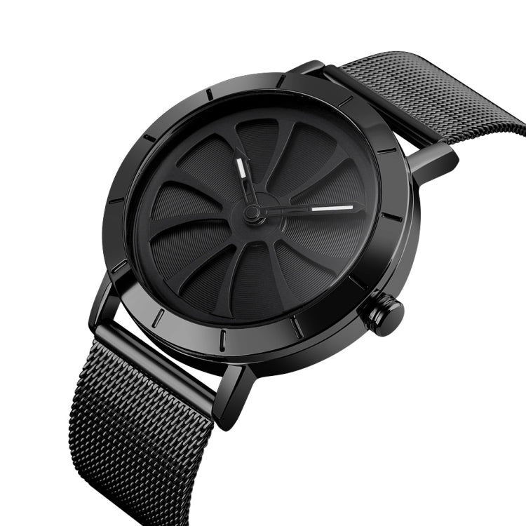 SKMEI 9204 Fashion Skeleton Rotating Dial Waterproof Business Mesh Belt Quartz Watch Men Watch(Black) - free shipping - PMC TechLife - Order now!