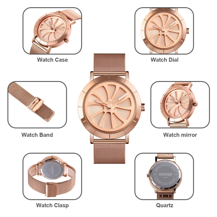 SKMEI 9204 Fashion Skeleton Rotating Dial Waterproof Business Mesh Belt Quartz Watch Men Watch(Black) - free shipping - PMC TechLife - Order now!