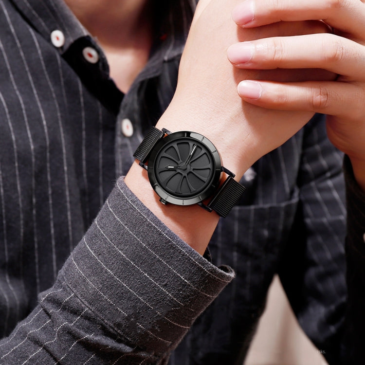 SKMEI 9204 Fashion Skeleton Rotating Dial Waterproof Business Mesh Belt Quartz Watch Men Watch(Black) - free shipping - PMC TechLife - Order now!