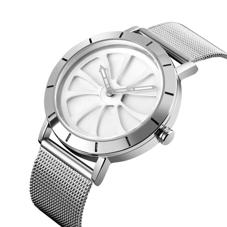 SKMEI 9204 Fashion Skeleton Rotating Dial Waterproof Business Mesh Belt Quartz Watch Men Watch(White) - free shipping - PMC TechLife - Order now!