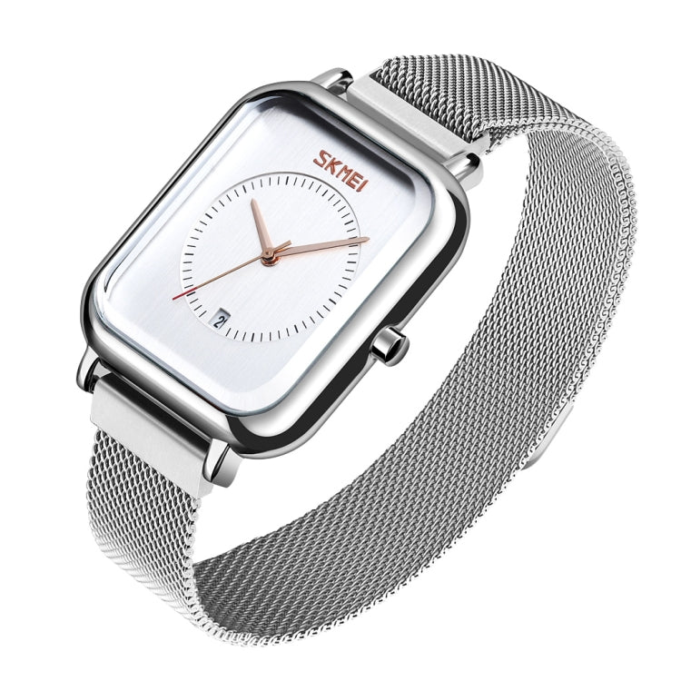 SKMEI 9207 Fashion Creative Simple Watch Men Magnetic Buckle Mesh Belt Steel Belt Couple Quartz Watch(Silver White) - free shipping - PMC TechLife - Order now!