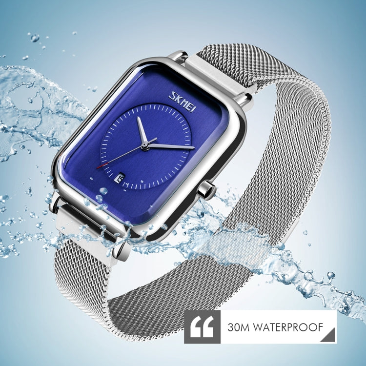 SKMEI 9207 Fashion Creative Simple Watch Men Magnetic Buckle Mesh Belt Steel Belt Couple Quartz Watch(Silver Black) - free shipping - PMC TechLife - Order now!