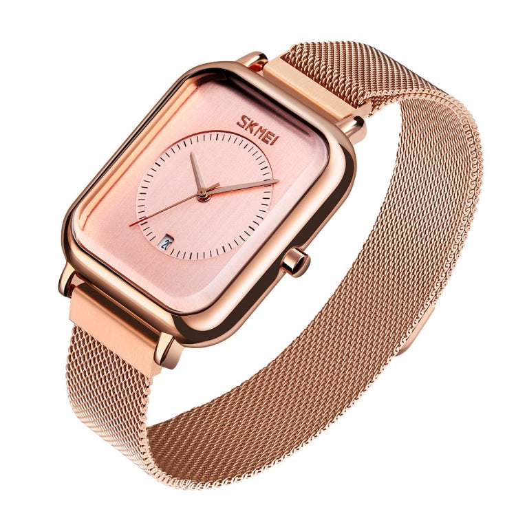 SKMEI 9207 Fashion Creative Simple Watch Men Magnetic Buckle Mesh Belt Steel Belt Couple Quartz Watch(Rose Gold) - free shipping - PMC TechLife - Order now!
