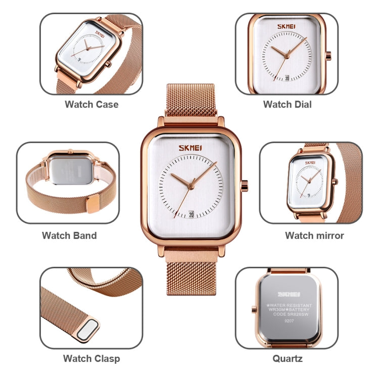 SKMEI 9207 Fashion Creative Simple Watch Men Magnetic Buckle Mesh Belt Steel Belt Couple Quartz Watch(Rose Gold) - free shipping - PMC TechLife - Order now!