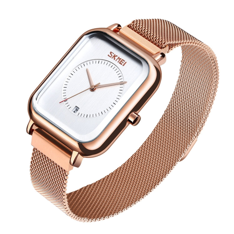 SKMEI 9207 Fashion Creative Simple Watch Men Magnetic Buckle Mesh Belt Steel Belt Couple Quartz Watch(Rose Gold White) - free shipping - PMC TechLife - Order now!