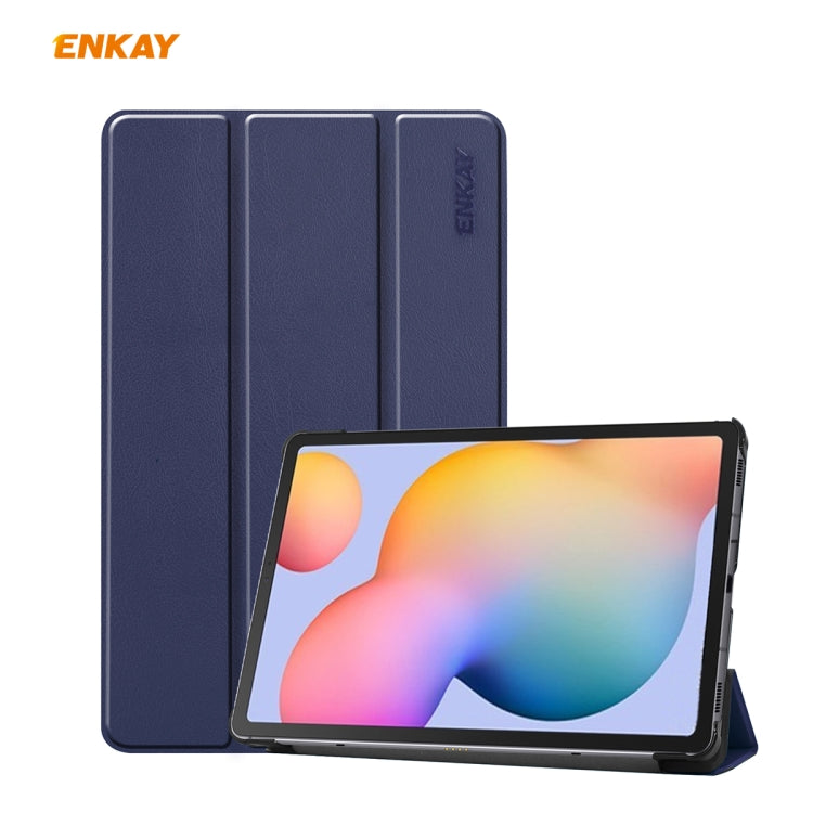 For Samsung Galaxy Tab S6 Lite P610 / P615 / Tab S6 Lite 2022 / P613 / P619 ENKAY 3-Fold Plastic Leather Smart Tablet Case(Dark Blue) - free shipping - PMc TechLife - Order now!