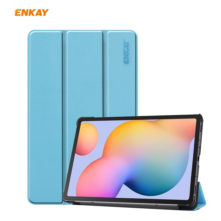 For Samsung Galaxy Tab S6 Lite P610 / P615 / Tab S6 Lite 2022 / P613 / P619 ENKAY 3-Fold Plastic Leather Smart Tablet Case(Light Blue) - free shipping - PMc TechLife - Order now!