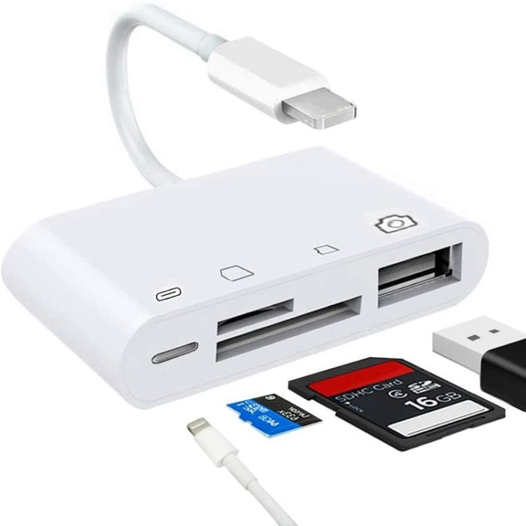 ZS-S1827 4 in 1 SD Card + TF Card + 8 Pin Charge + USB Interface to 8 Pin Interface Camera Reader Adapter, Support All iOS System - Converter & Adapter by PMC Jewellery | Online Shopping South Africa | PMC Jewellery | Buy Now Pay Later Mobicred