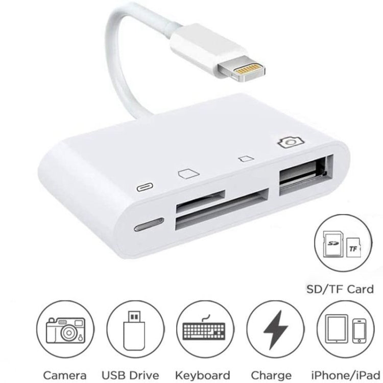 ZS-S1827 4 in 1 SD Card + TF Card + 8 Pin Charge + USB Interface to 8 Pin Interface Camera Reader Adapter, Support All iOS System - Converter & Adapter by PMC Jewellery | Online Shopping South Africa | PMC Jewellery | Buy Now Pay Later Mobicred