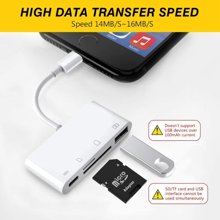 ZS-S1827 4 in 1 SD Card + TF Card + 8 Pin Charge + USB Interface to 8 Pin Interface Camera Reader Adapter, Support All iOS System - Converter & Adapter by PMC Jewellery | Online Shopping South Africa | PMC Jewellery | Buy Now Pay Later Mobicred