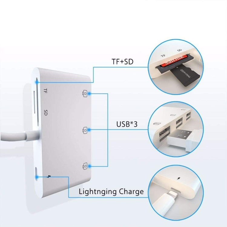 ZS-S1852 6 in 1 3 USB Female to 8 Pin Male OTG Camera Card Reader Adapter with SD & TF Card & 8 Pin Charging Interface, Support All iOS System - Converter & Adapter by PMC Jewellery | Online Shopping South Africa | PMC Jewellery | Buy Now Pay Later Mobicred