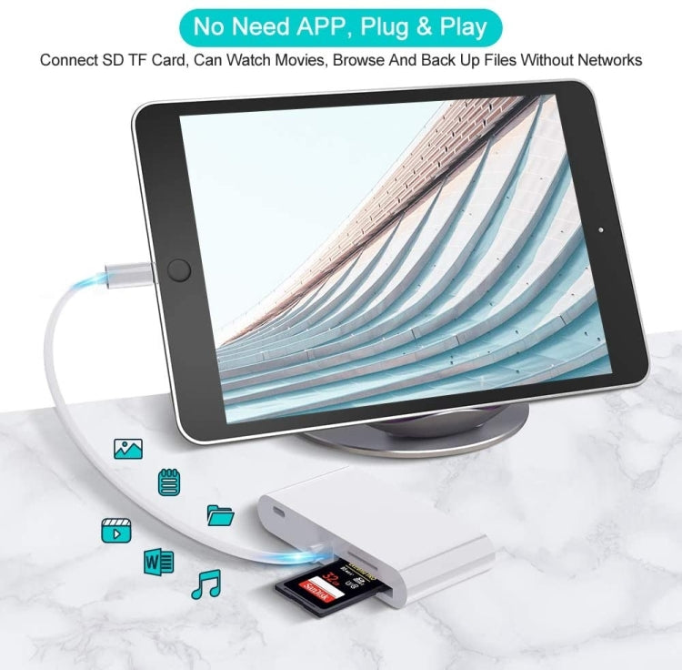 ZS-S1852 6 in 1 3 USB Female to 8 Pin Male OTG Camera Card Reader Adapter with SD & TF Card & 8 Pin Charging Interface, Support All iOS System - Converter & Adapter by PMC Jewellery | Online Shopping South Africa | PMC Jewellery | Buy Now Pay Later Mobicred