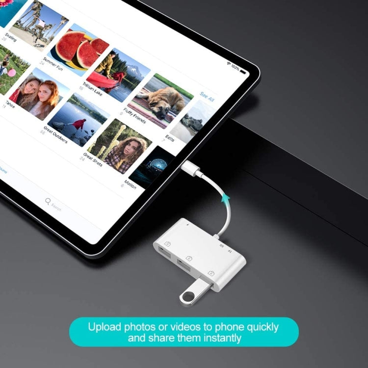 ZS-S1852 6 in 1 3 USB Female to 8 Pin Male OTG Camera Card Reader Adapter with SD & TF Card & 8 Pin Charging Interface, Support All iOS System - Converter & Adapter by PMC Jewellery | Online Shopping South Africa | PMC Jewellery | Buy Now Pay Later Mobicred