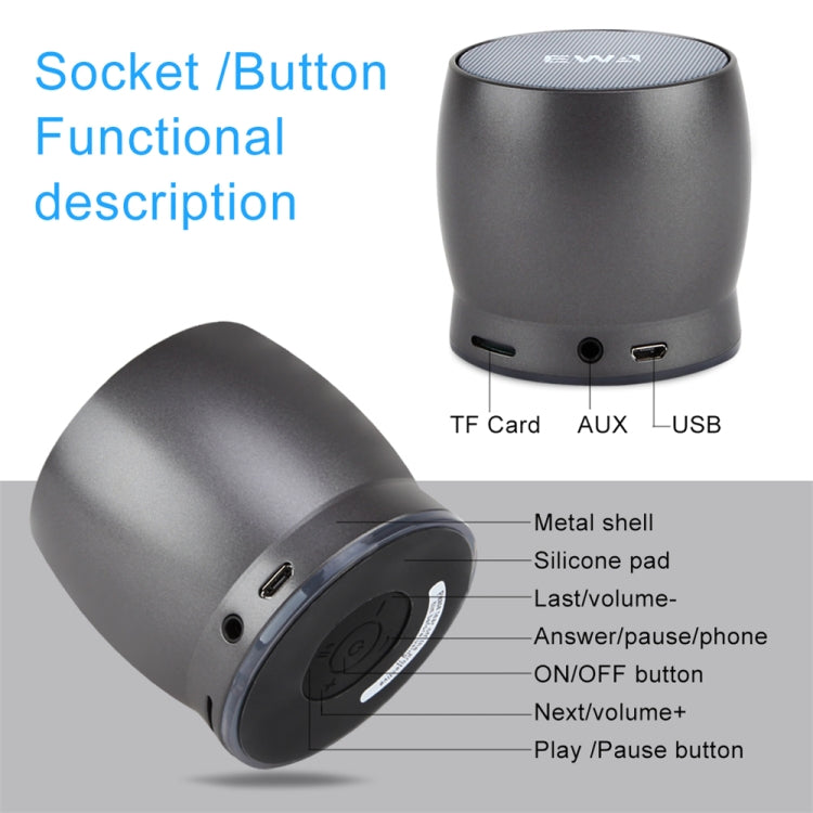EWA A150 Portable Mini Bluetooth Speaker Wireless Hifi Stereo Strong Bass Music Boom Box Metal Subwoofer, Support Micro SD Card & 3.5mm AUX(Black Gray) - free shipping - PMC Jewellery - Order now!