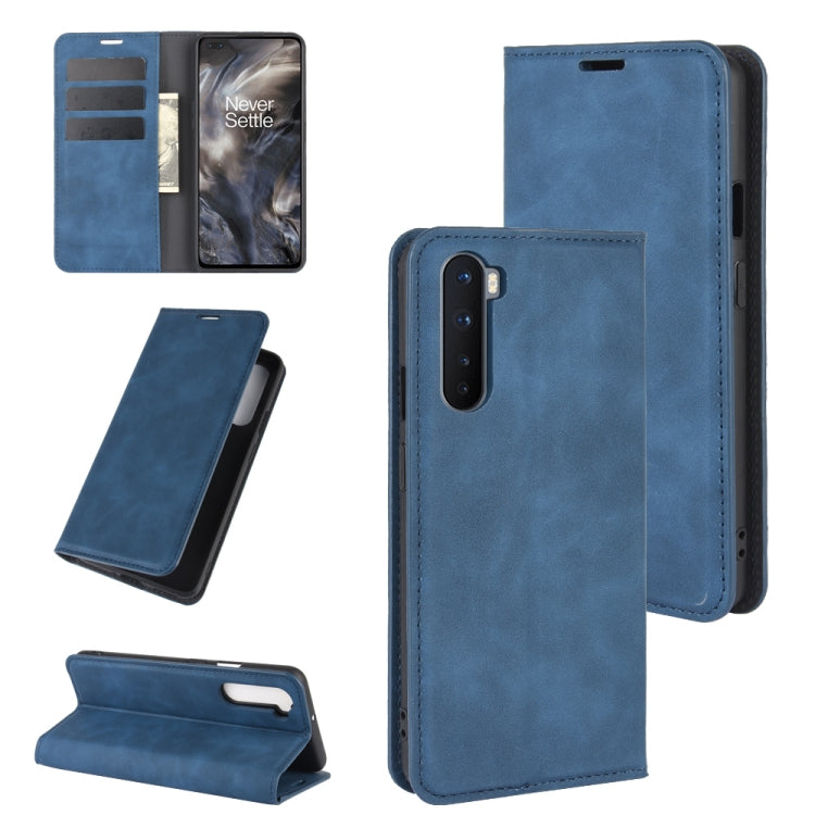 For OnePlus Nord Retro-skin Business Magnetic Suction Leather Case with Holder & Card Slots & Wallet(Dark Blue) - OnePlus Cases by PMC TechLife | Online Shopping South Africa | PMC TechLife