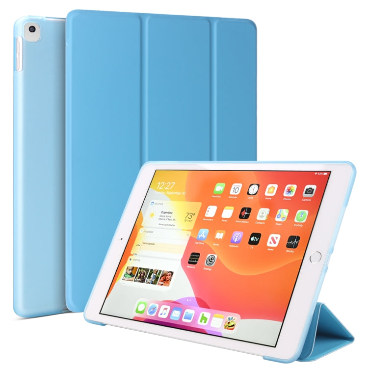 Three-folding Surface PU Leather TPU Matte Soft Bottom Case with Holder & Sleep / Wake-up Function For iPad 10.2 2021 / 2020 / 2019 / iPad Pro 10.5 inch(Sky blue) - iPad 10.2 Cases by PMC TechLife | Online Shopping South Africa | PMC TechLife