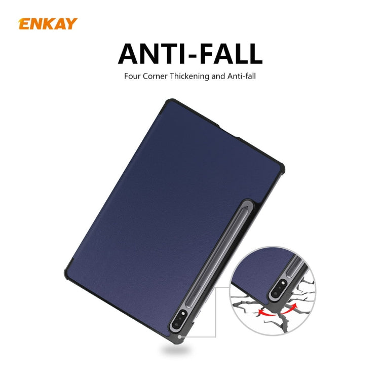 ENKAY ENK-8010 PU Leather + Plastic Smart Case with Three-folding Holder for Samsung Galaxy Tab S8 / Galaxy Tab S7 11.0 T870 / T875(Dark Blue) - free shipping - PMc TechLife - Order now!