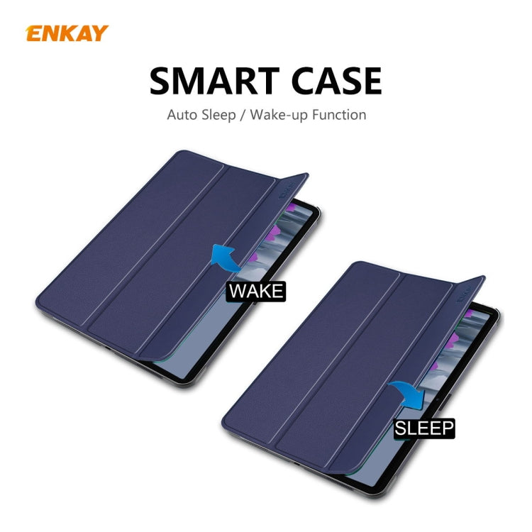 ENKAY ENK-8010 PU Leather + Plastic Smart Case with Three-folding Holder for Samsung Galaxy Tab S8 / Galaxy Tab S7 11.0 T870 / T875(Dark Blue) - free shipping - PMc TechLife - Order now!