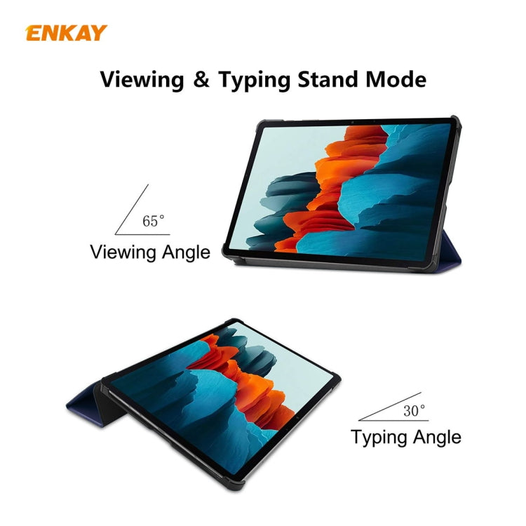 ENKAY ENK-8010 PU Leather + Plastic Smart Case with Three-folding Holder for Samsung Galaxy Tab S8 / Galaxy Tab S7 11.0 T870 / T875(Dark Blue) - free shipping - PMc TechLife - Order now!