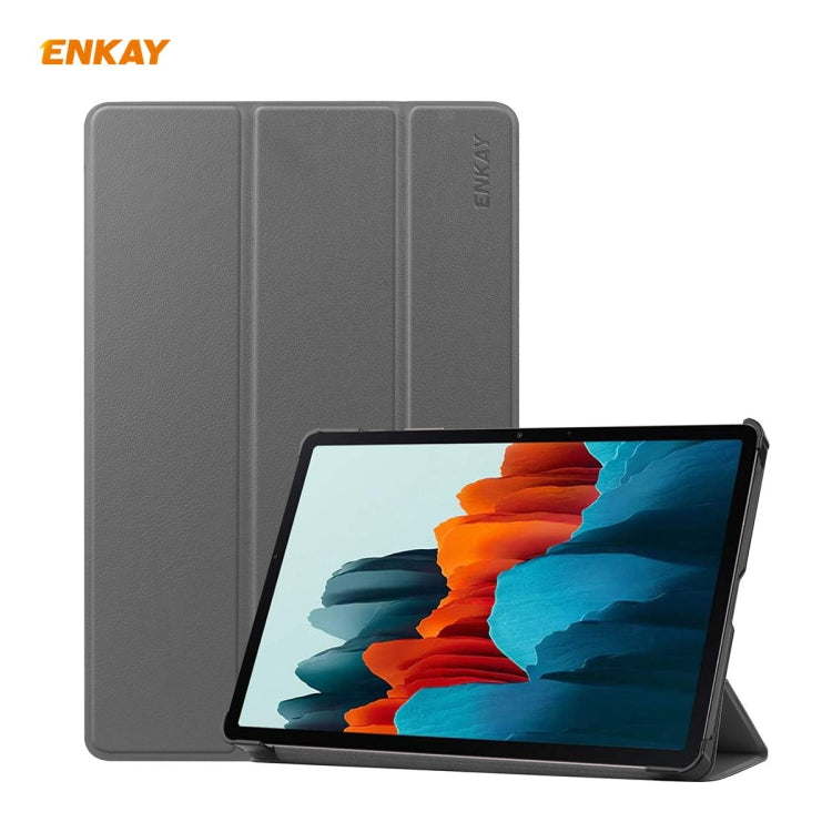 ENKAY ENK-8010 PU Leather + Plastic Smart Case with Three-folding Holder for Samsung Galaxy Tab S8 / Galaxy Tab S7 11.0 T870 / T875(Grey) - free shipping - PMc TechLife - Order now!