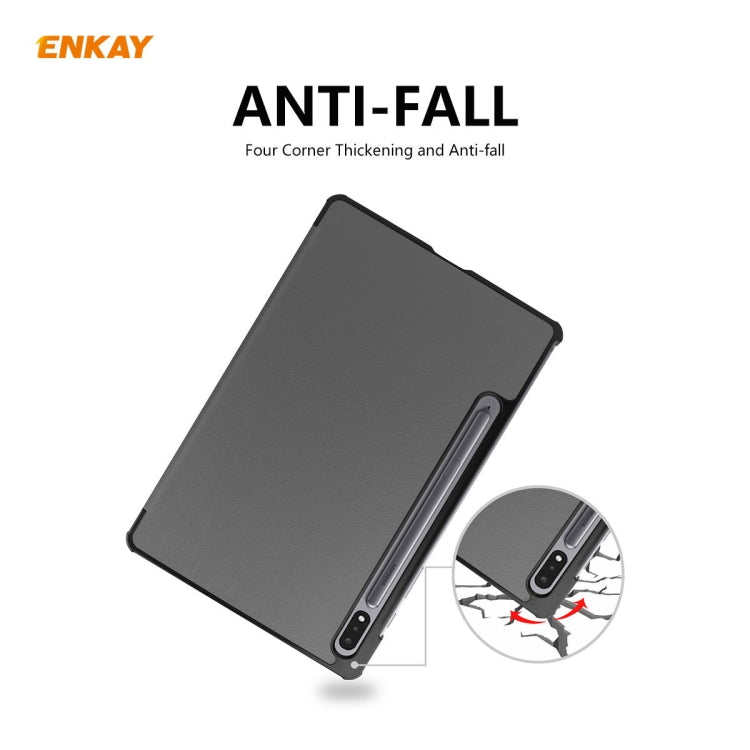 ENKAY ENK-8010 PU Leather + Plastic Smart Case with Three-folding Holder for Samsung Galaxy Tab S8 / Galaxy Tab S7 11.0 T870 / T875(Grey) - free shipping - PMc TechLife - Order now!