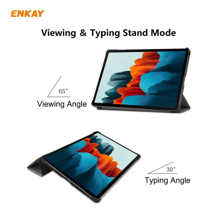 ENKAY ENK-8010 PU Leather + Plastic Smart Case with Three-folding Holder for Samsung Galaxy Tab S8 / Galaxy Tab S7 11.0 T870 / T875(Grey) - free shipping - PMc TechLife - Order now!