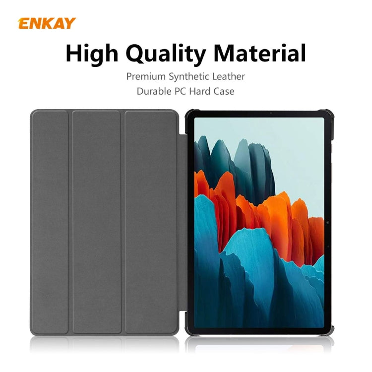 ENKAY ENK-8010 PU Leather + Plastic Smart Case with Three-folding Holder for Samsung Galaxy Tab S8 / Galaxy Tab S7 11.0 T870 / T875(Grey) - free shipping - PMc TechLife - Order now!