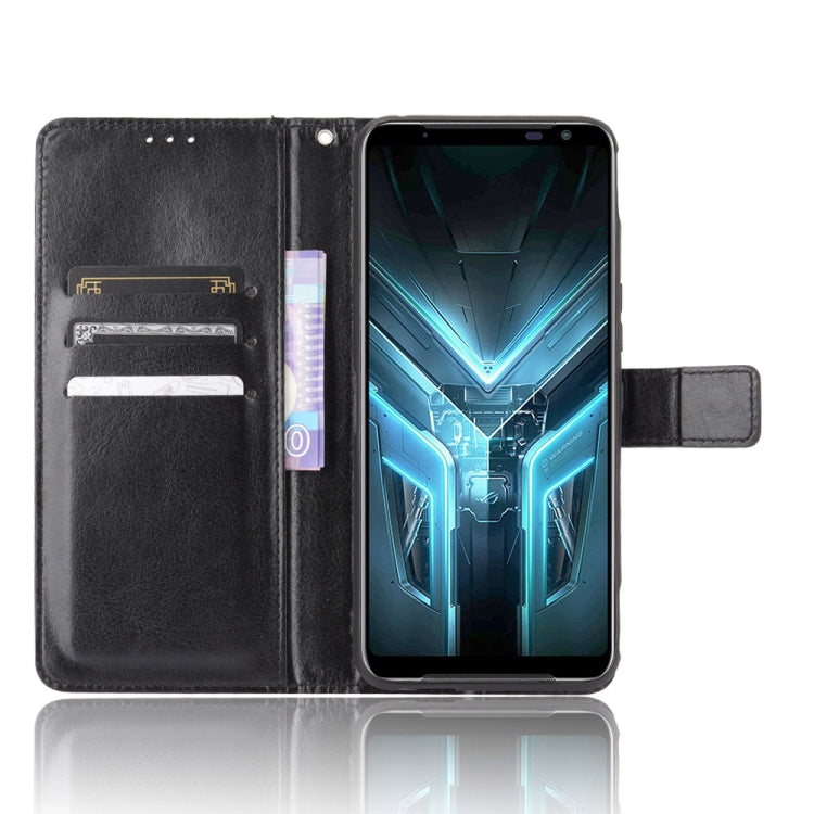 For Asus ROG Phone 3 ZS661KS Retro Crazy Horse Texture Horizontal Flip Leather Case , with Holder & Card Slots & Photo Frame(Black) - ASUS Cases by PMC TechLife | Online Shopping South Africa | PMC TechLife