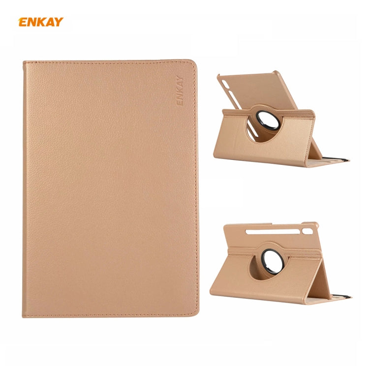 ENKAY for Samsung Galaxy Tab S8 / Galaxy Tab S7 11.0 T870 / T875 ENK-8012 360 Degree Rotation Litchi Texture Horizontal Flip PU Leather Smart Case with Holder & Sleep / Wake-up(Gold) - free shipping - PMc TechLife - Order now!