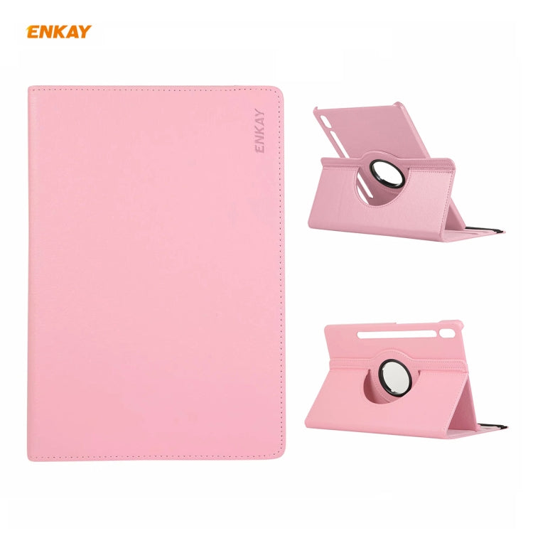 ENKAY for Samsung Galaxy Tab S8 / Galaxy Tab S7 11.0 T870 / T875 ENK-8012 360 Degree Rotation Litchi Texture Horizontal Flip PU Leather Smart Case with Holder & Sleep / Wake-up(Pink) - free shipping - PMc TechLife - Order now!