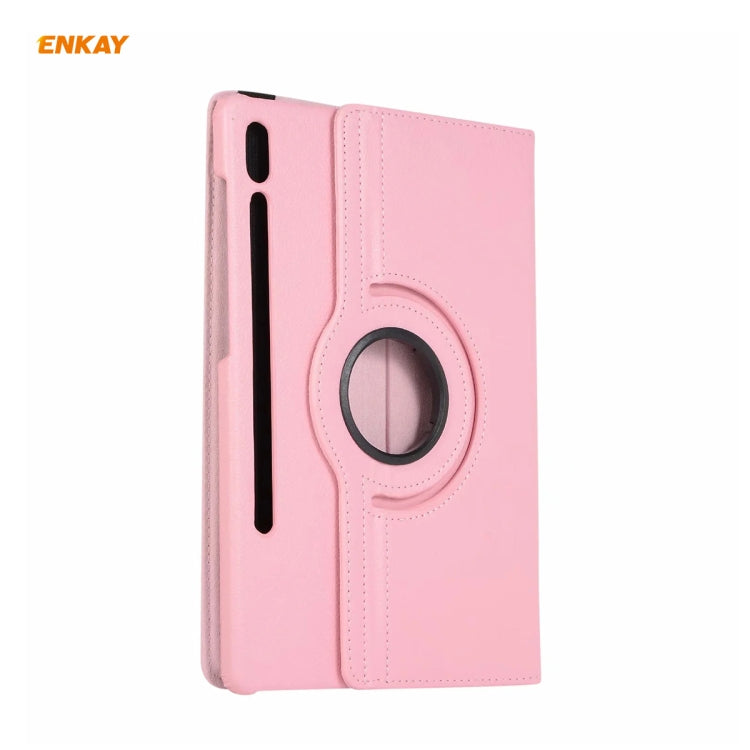 ENKAY for Samsung Galaxy Tab S8 / Galaxy Tab S7 11.0 T870 / T875 ENK-8012 360 Degree Rotation Litchi Texture Horizontal Flip PU Leather Smart Case with Holder & Sleep / Wake-up(Pink) - free shipping - PMc TechLife - Order now!