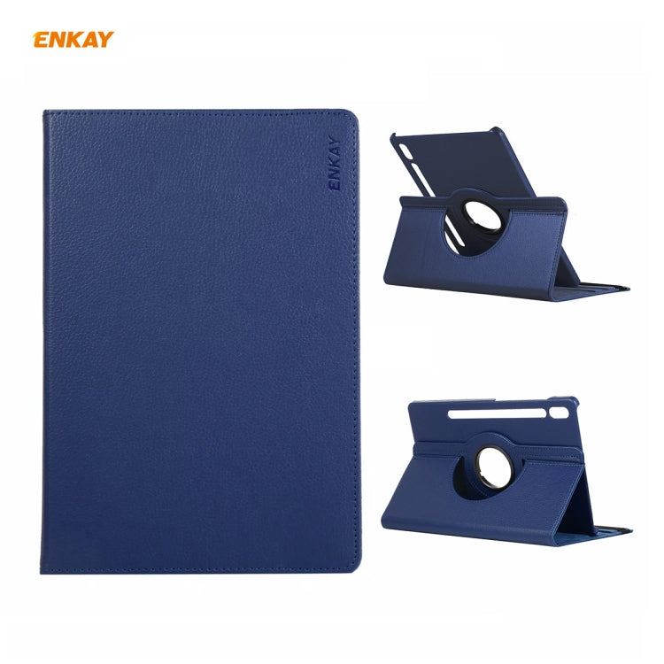 ENKAY for Samsung Galaxy Tab S8 / Galaxy Tab S7 11.0 T870 / T875 ENK-8012 360 Degree Rotation Litchi Texture Horizontal Flip PU Leather Smart Case with Holder & Sleep / Wake-up(Dark Blue) - free shipping - PMc TechLife - Order now!