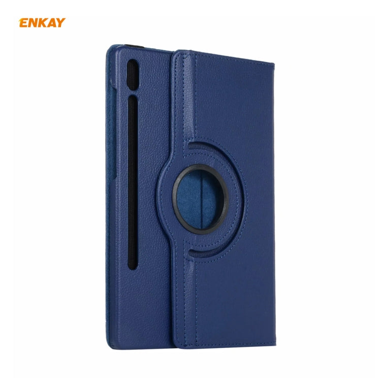ENKAY for Samsung Galaxy Tab S8 / Galaxy Tab S7 11.0 T870 / T875 ENK-8012 360 Degree Rotation Litchi Texture Horizontal Flip PU Leather Smart Case with Holder & Sleep / Wake-up(Dark Blue) - free shipping - PMc TechLife - Order now!