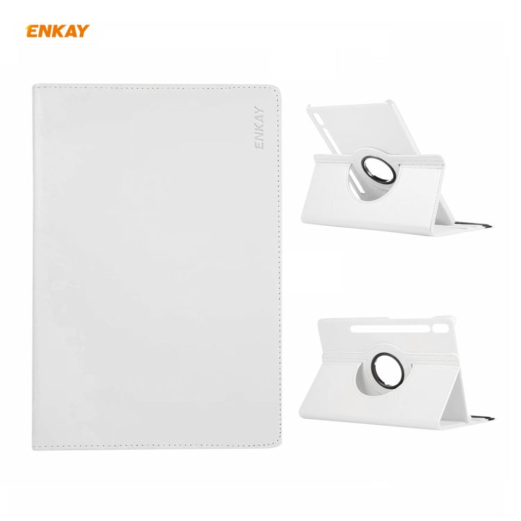 ENKAY for Samsung Galaxy Tab S8 / Galaxy Tab S7 11.0 T870 / T875 ENK-8012 360 Degree Rotation Litchi Texture Horizontal Flip PU Leather Smart Case with Holder & Sleep / Wake-up(White) - free shipping - PMc TechLife - Order now!