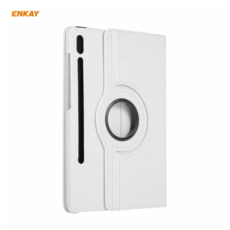 ENKAY for Samsung Galaxy Tab S8 / Galaxy Tab S7 11.0 T870 / T875 ENK-8012 360 Degree Rotation Litchi Texture Horizontal Flip PU Leather Smart Case with Holder & Sleep / Wake-up(White) - free shipping - PMc TechLife - Order now!