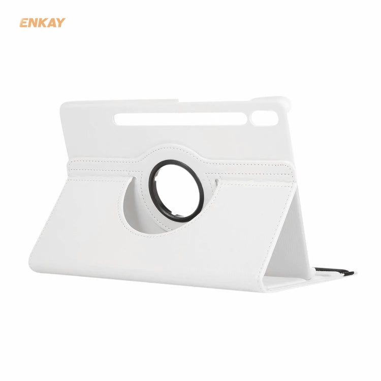 ENKAY for Samsung Galaxy Tab S8 / Galaxy Tab S7 11.0 T870 / T875 ENK-8012 360 Degree Rotation Litchi Texture Horizontal Flip PU Leather Smart Case with Holder & Sleep / Wake-up(White) - free shipping - PMc TechLife - Order now!
