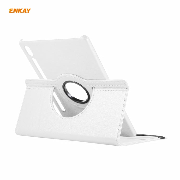 ENKAY for Samsung Galaxy Tab S8 / Galaxy Tab S7 11.0 T870 / T875 ENK-8012 360 Degree Rotation Litchi Texture Horizontal Flip PU Leather Smart Case with Holder & Sleep / Wake-up(White) - free shipping - PMc TechLife - Order now!