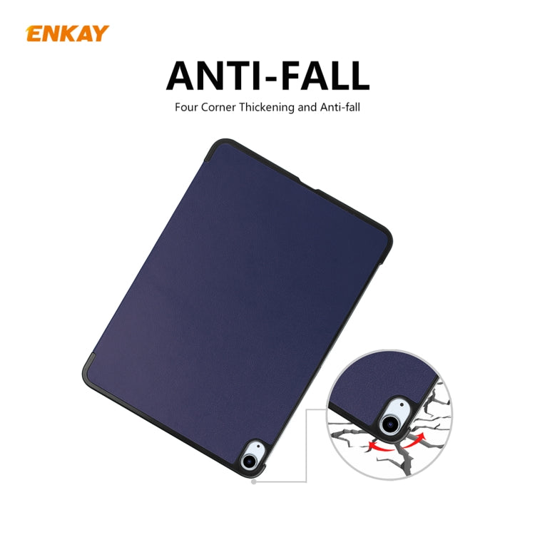 For iPad Air 11 2024 / Pro 11 2018 / Air 10.9 2022 ENKAY 3-folding Plastic Leather Smart Tablet Case(Dark Blue) - free shipping - PMC TechLife - Order now!