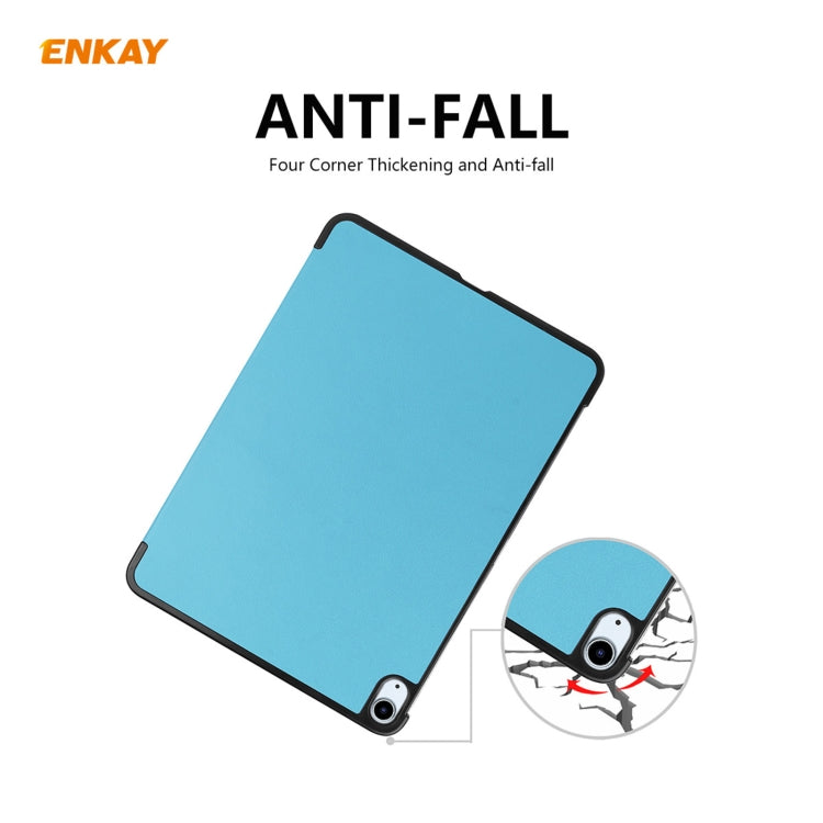 For iPad Air 11 2024 / Pro 11 2018 / Air 10.9 2022 ENKAY 3-folding Plastic Leather Smart Tablet Case(Light Blue) - iPad Air (2022) / (2020) 10.9 Cases by ENKAY | Online Shopping South Africa | PMC TechLife | Buy Now Pay Later Mobicred