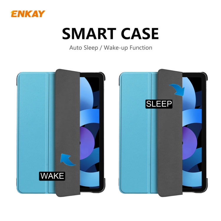 For iPad Air 11 2024 / Pro 11 2018 / Air 10.9 2022 ENKAY 3-folding Plastic Leather Smart Tablet Case(Light Blue) - iPad Air (2022) / (2020) 10.9 Cases by ENKAY | Online Shopping South Africa | PMC TechLife | Buy Now Pay Later Mobicred