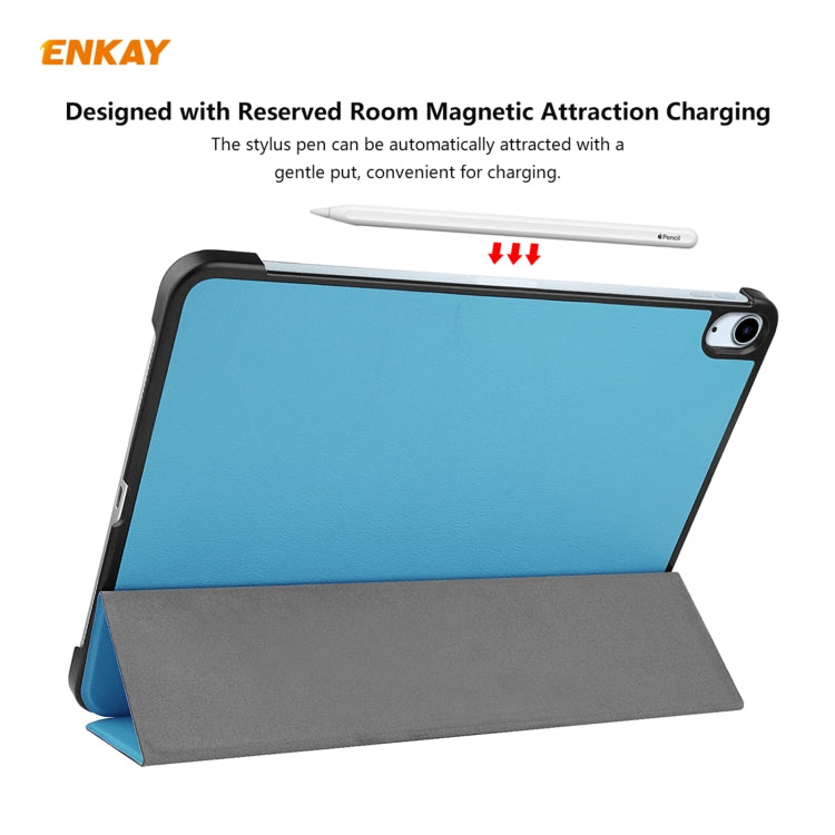 For iPad Air 11 2024 / Pro 11 2018 / Air 10.9 2022 ENKAY 3-folding Plastic Leather Smart Tablet Case(Light Blue) - iPad Air (2022) / (2020) 10.9 Cases by ENKAY | Online Shopping South Africa | PMC TechLife | Buy Now Pay Later Mobicred