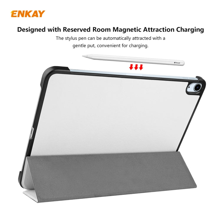For iPad Air 11 2024 / Pro 11 2018 / Air 10.9 2022 ENKAY 3-folding Plastic Leather Smart Tablet Case(White) - iPad Air (2022) / (2020) 10.9 Cases by ENKAY | Online Shopping South Africa | PMC TechLife | Buy Now Pay Later Mobicred