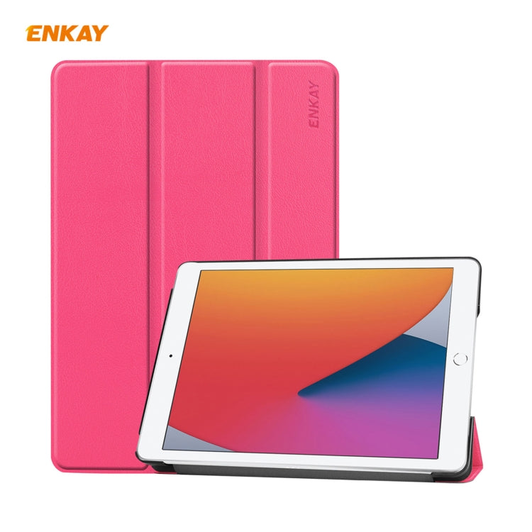 For iPad 10.2 2021 / 2020 / 2019 ENKAY ENK-8014 PU Leather + Plastic Smart Case with Three-folding Holder(Rose Red) - free shipping - PMc TechLife - Order now!