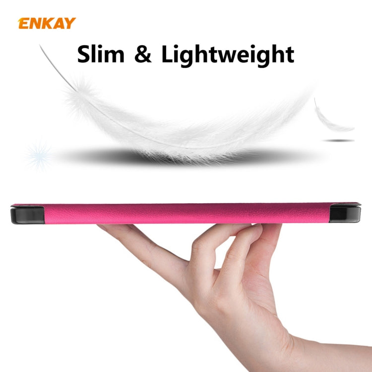 For iPad 10.2 2021 / 2020 / 2019 ENKAY ENK-8014 PU Leather + Plastic Smart Case with Three-folding Holder(Rose Red) - free shipping - PMc TechLife - Order now!