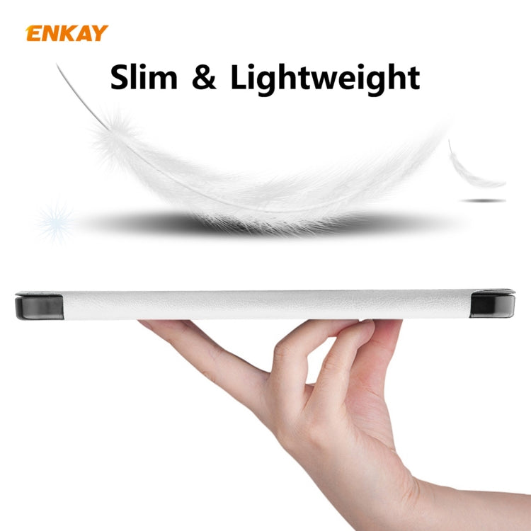 For iPad 10.2 2021 / 2020 / 2019 ENKAY ENK-8014 PU Leather + Plastic Smart Case with Three-folding Holder(White) - free shipping - PMc TechLife - Order now!