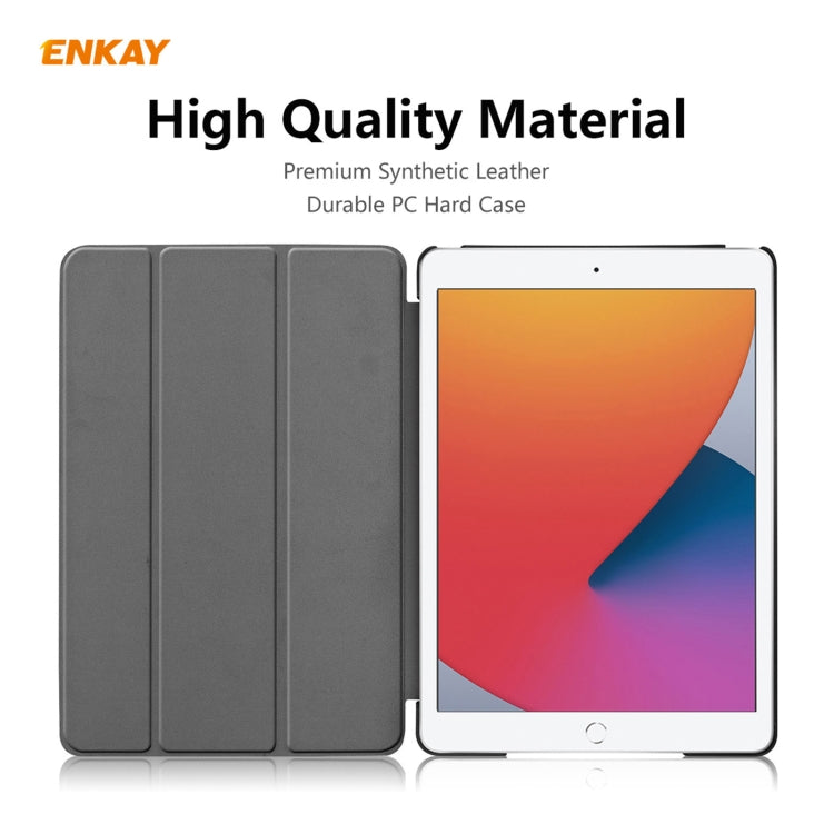 For iPad 10.2 2021 / 2020 / 2019 ENKAY ENK-8014 PU Leather + Plastic Smart Case with Three-folding Holder(White) - free shipping - PMc TechLife - Order now!