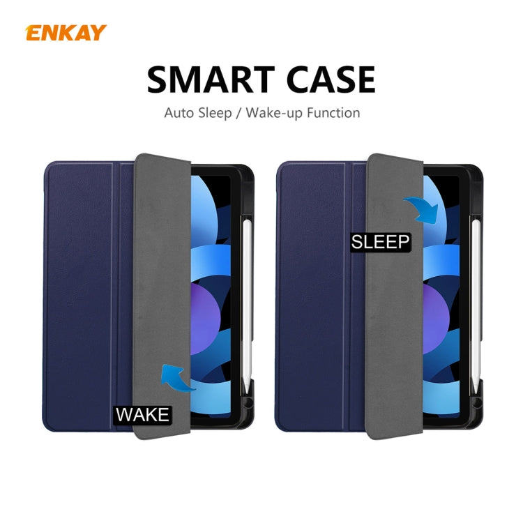 For iPad Air 11 2024 / Pro 11 2018 / Air 10.9 2022 ENKAY TPU Leather Smart Tablet Case with Pen Slot(Dark Blue) - free shipping - PMC TechLife - Order now!